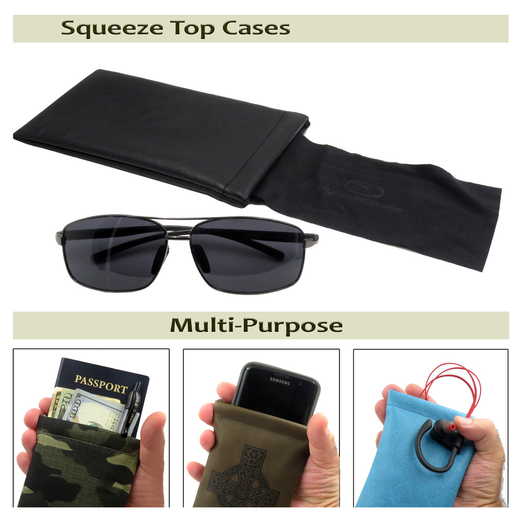 Black Distressed Large Sunglasses Pouch, Soft Eyeglasses Case w/ Cloth ...