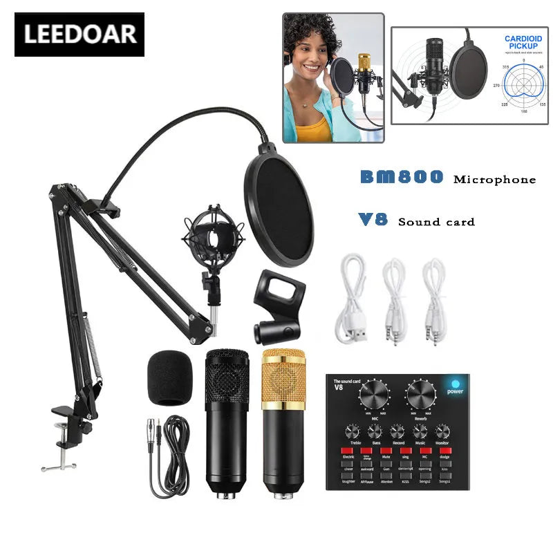 BM 800 V8 Sound Card Set Professional Audio Condenser Mic Studio Singing Microphone for Karaoke Podcast Recording Live Streaming