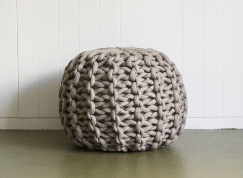Extreme knitting homewares ottaman made using super bulky chunky merino wool yarn by Plump & Co. Perfect for arm knitting. 