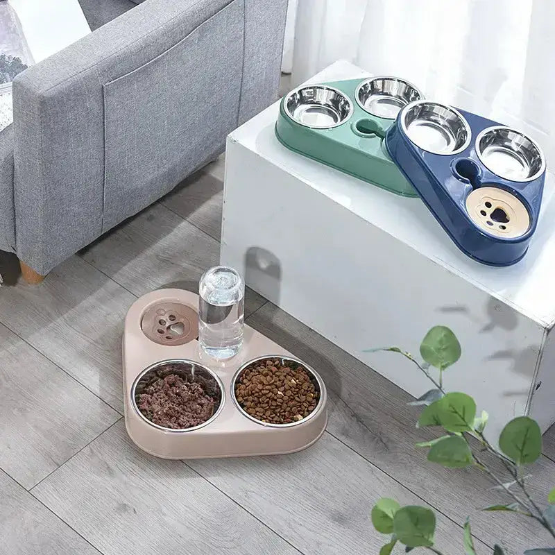 Bol de nourriture 3 en 1 pour chien et chat avec bouteille, fontaine d'alimentation automatique, Portable et Durable en acier inoxydable, 3 bols, fournitures pour animaux de compagnie Paws Palace Stores