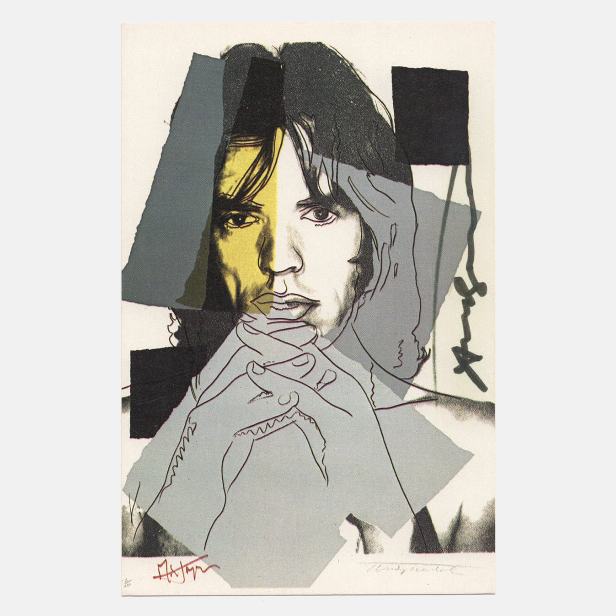 Andy Warhol Signed 1975 Lithograph - &quot;Mick Jagger 4&quot; - 4 x 6&quot;