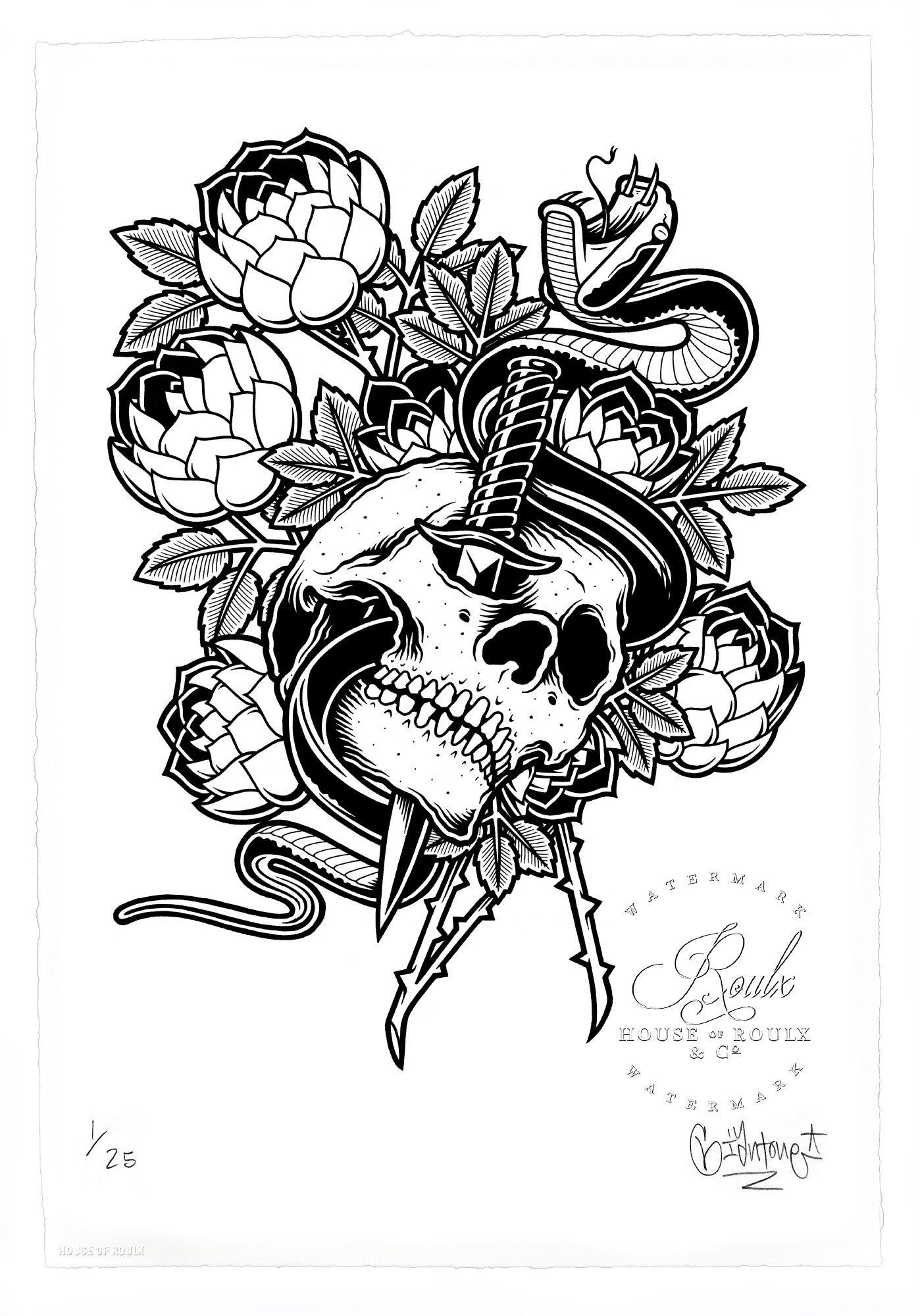 Skull And Dagger Tattoo Flash Sketch Coloring Page
