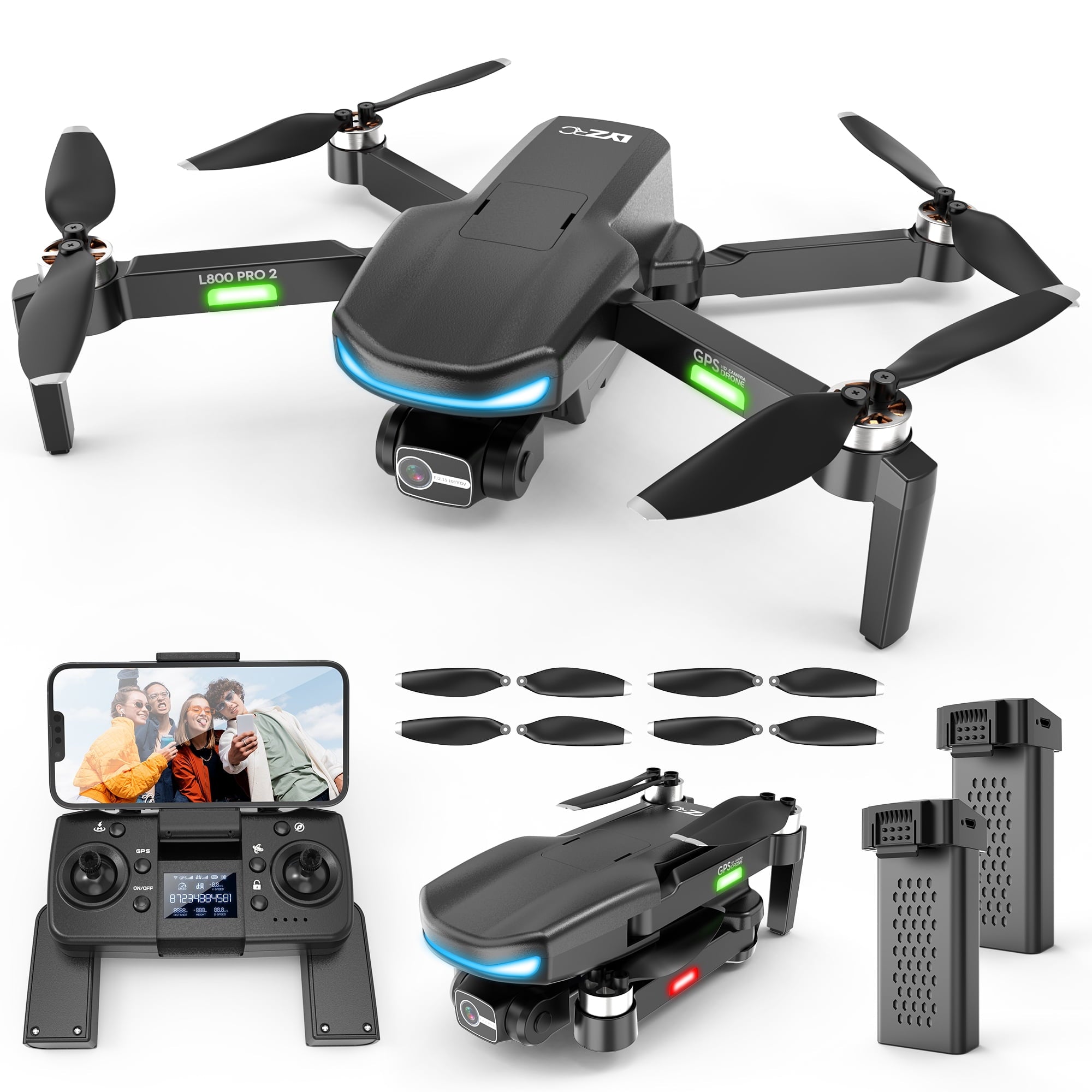 ToyRoom L800 Pro2 GPS Drone with 4K HD Camera, 3-Axis Gimbal, and Smart Li-Po Battery - Perfect for Adults and Beginners, FPV RC Quadcopter with Brushless Motor, 5G WIFI Transmission, 2 Batteries, Black