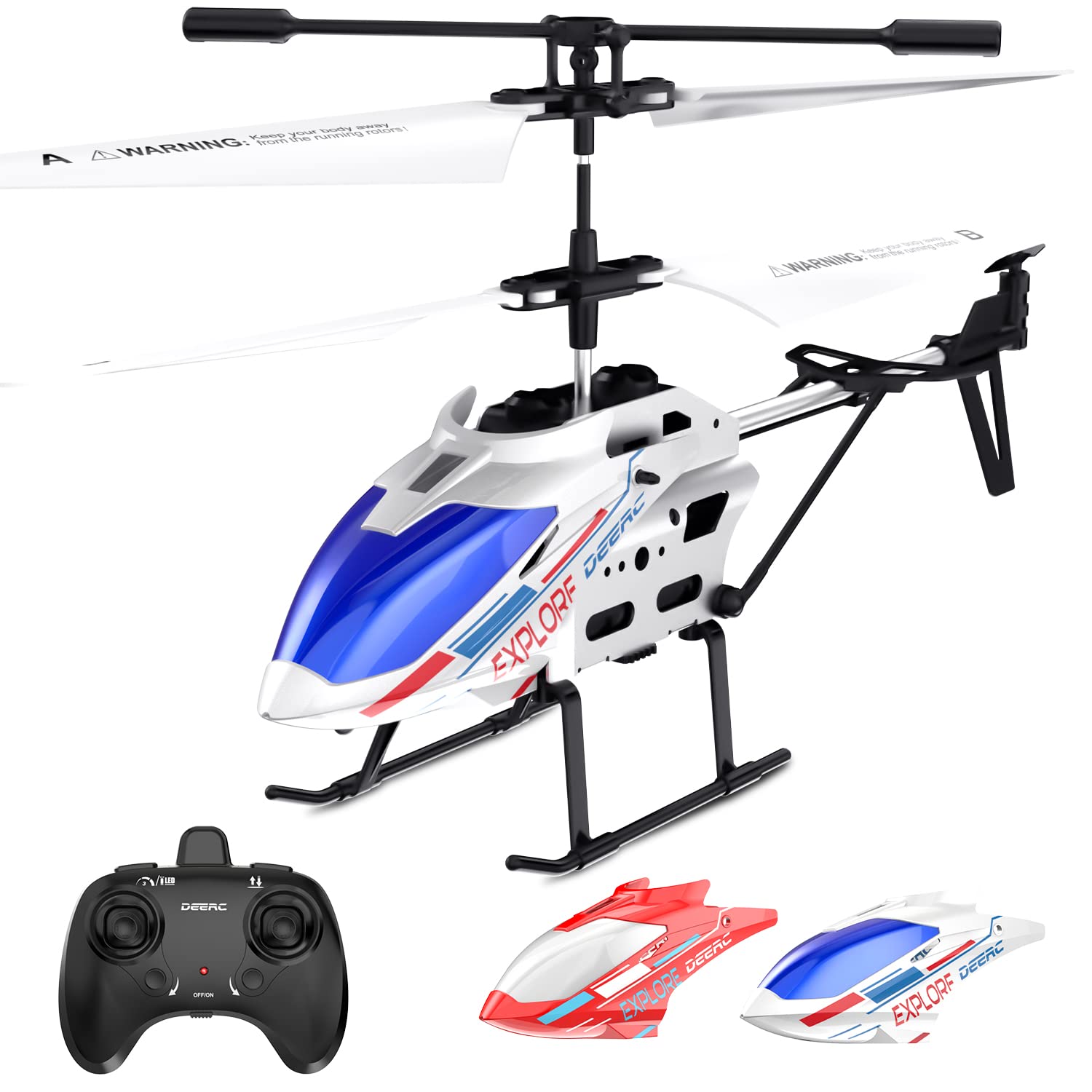 DEERC DE28 Remote Control Helicopter, 3.5 CH Altitude Hold RC Helicopters w/Gyro for Beginner, 2 Shells LED Light One Key Take Off/Landing, 2.4GHz Aircraft Indoor Flying Toy for Kids Boys Girls