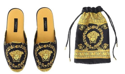 black and gold versace slippers