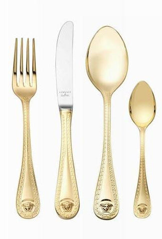 Cutlery Versace Rosenthal Gold Medusa Cutlery 24-Piece Set With Wooden ...