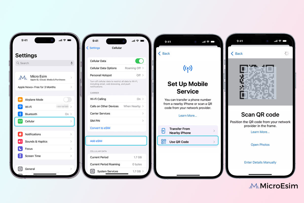 iPhone Add eSIM by QR Code