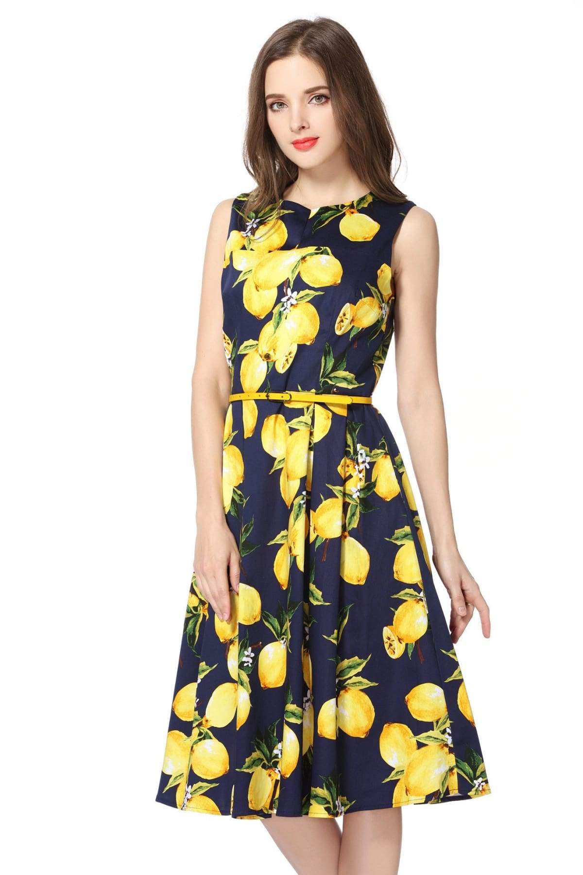 navy dress with lemons