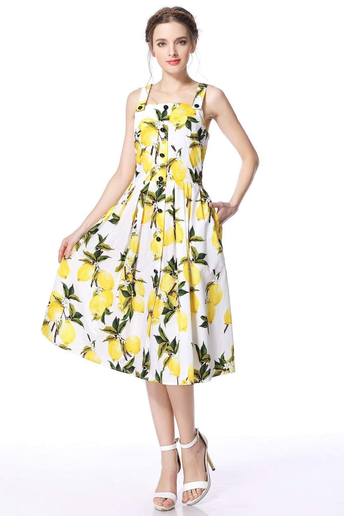 Lemon Strap Dress Rockabilly Swing Dress by Number 9 Fashion