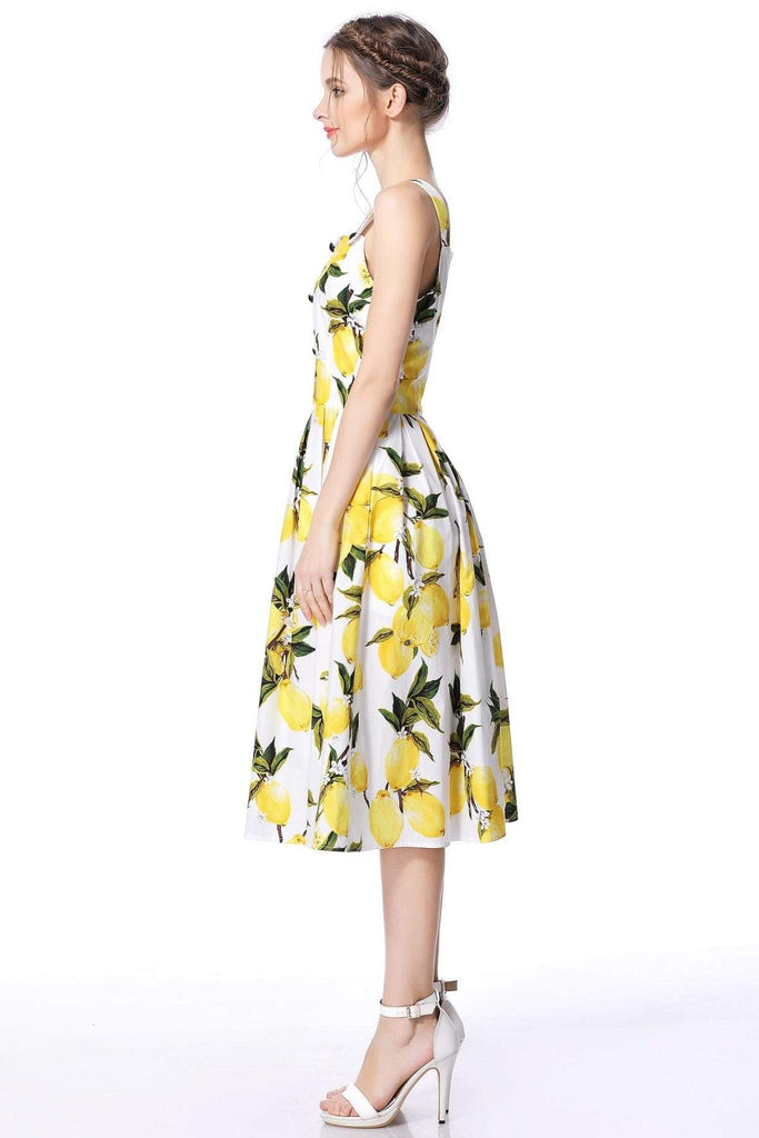 Lemon Strap Dress Rockabilly Swing Dress by Number 9 Fashion