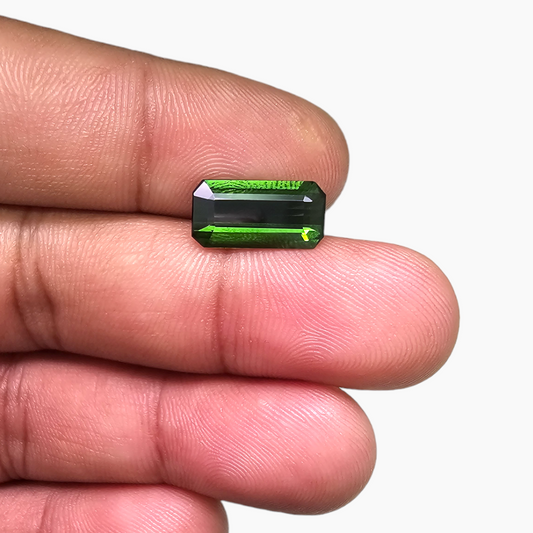 Natural Green Tourmaline Gemstone in Emerald Cut 3.44 Carats