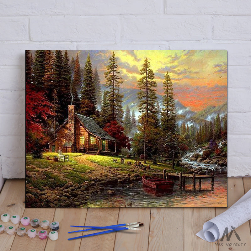 Diy Painting By Numbers Cabin In The Woods 16 X20 40x50cm