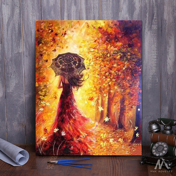 DIY Painting By Numbers - Beautiful Women Autumn Landscape (16"x20 ...