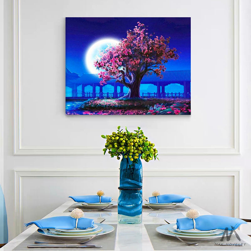 DIY Painting By Numbers Romantic Moon Night & Tree (16"x20" / 40x50c