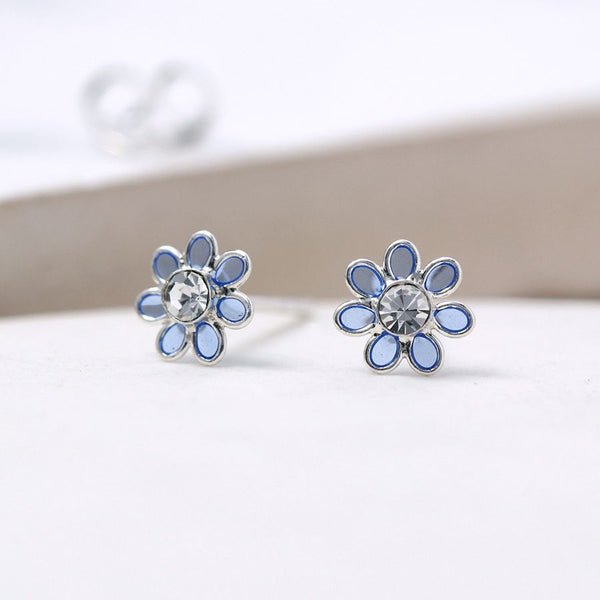 Blue Tiny Enamel Flower Stud Earrings By Pom