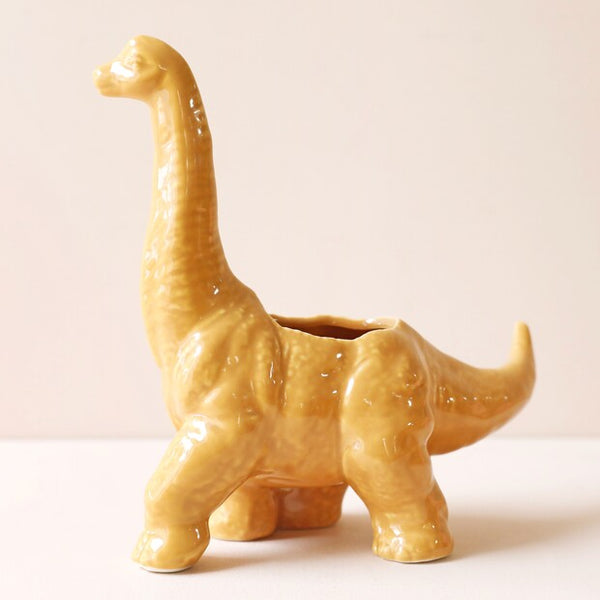 Mustard Diplodocus Dinosaur Planter By Lisa Angel