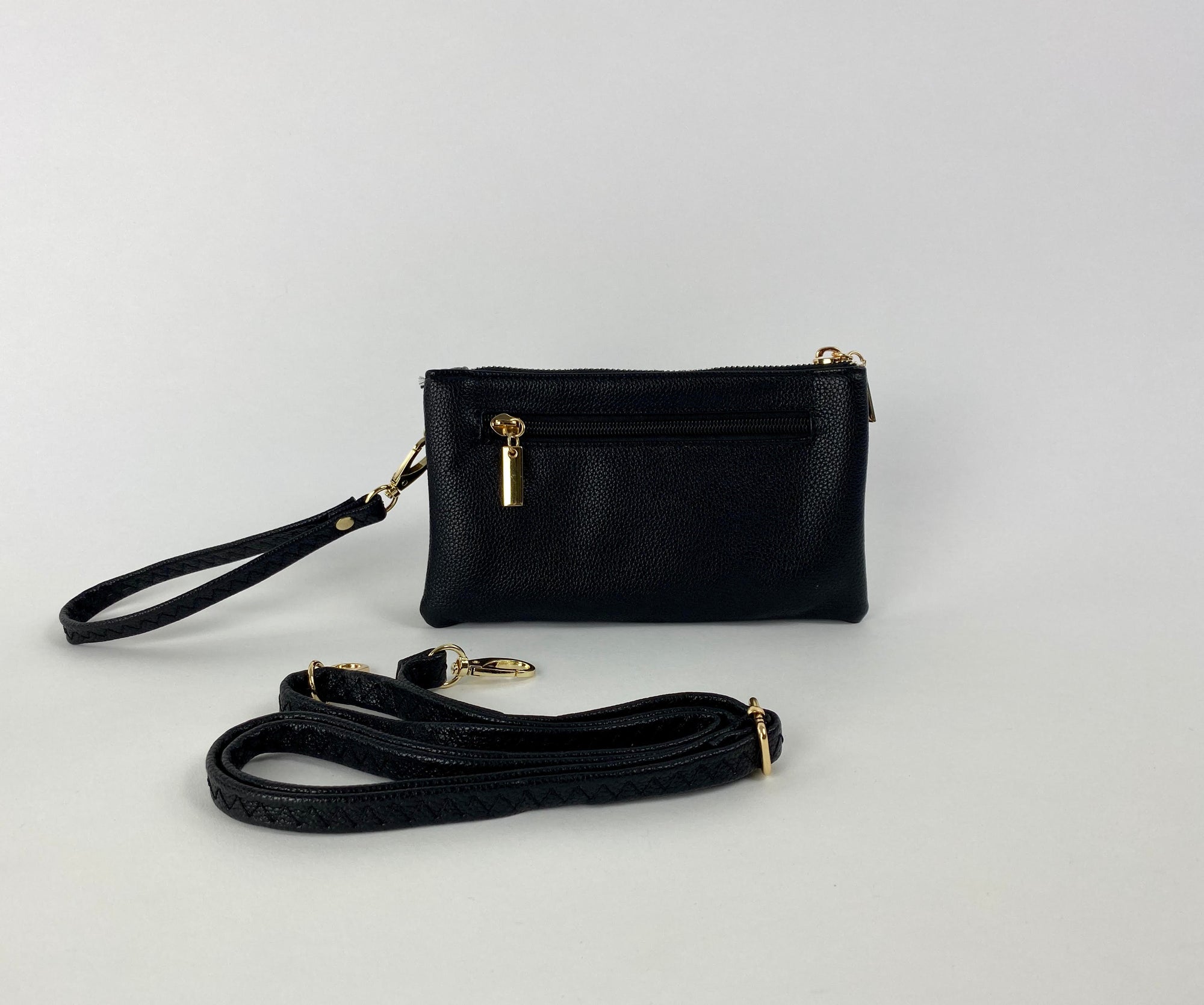 small black evening bag with strap