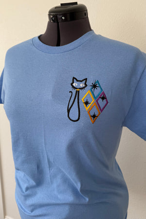 Retro Cat & Diamonds  Embroidered ~ T~Shirt - Ejs Creationz