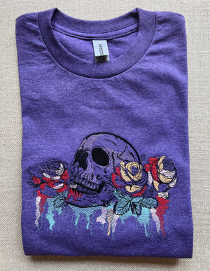 Skull & Roses~Embroidered  T-Shirt - Ejs Creationz