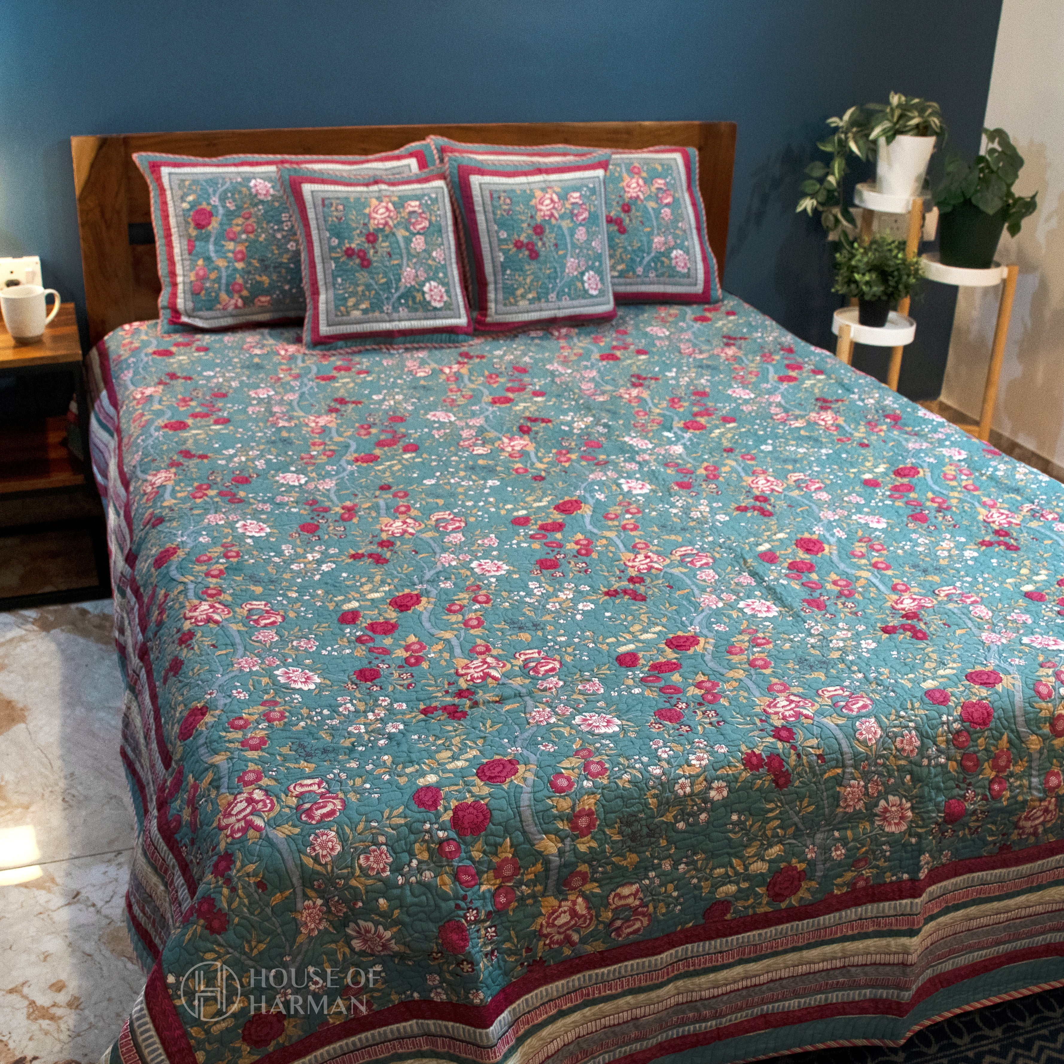 Persian Bloom Bedcover - Set of 3-King Reversible (90*108 Inches)