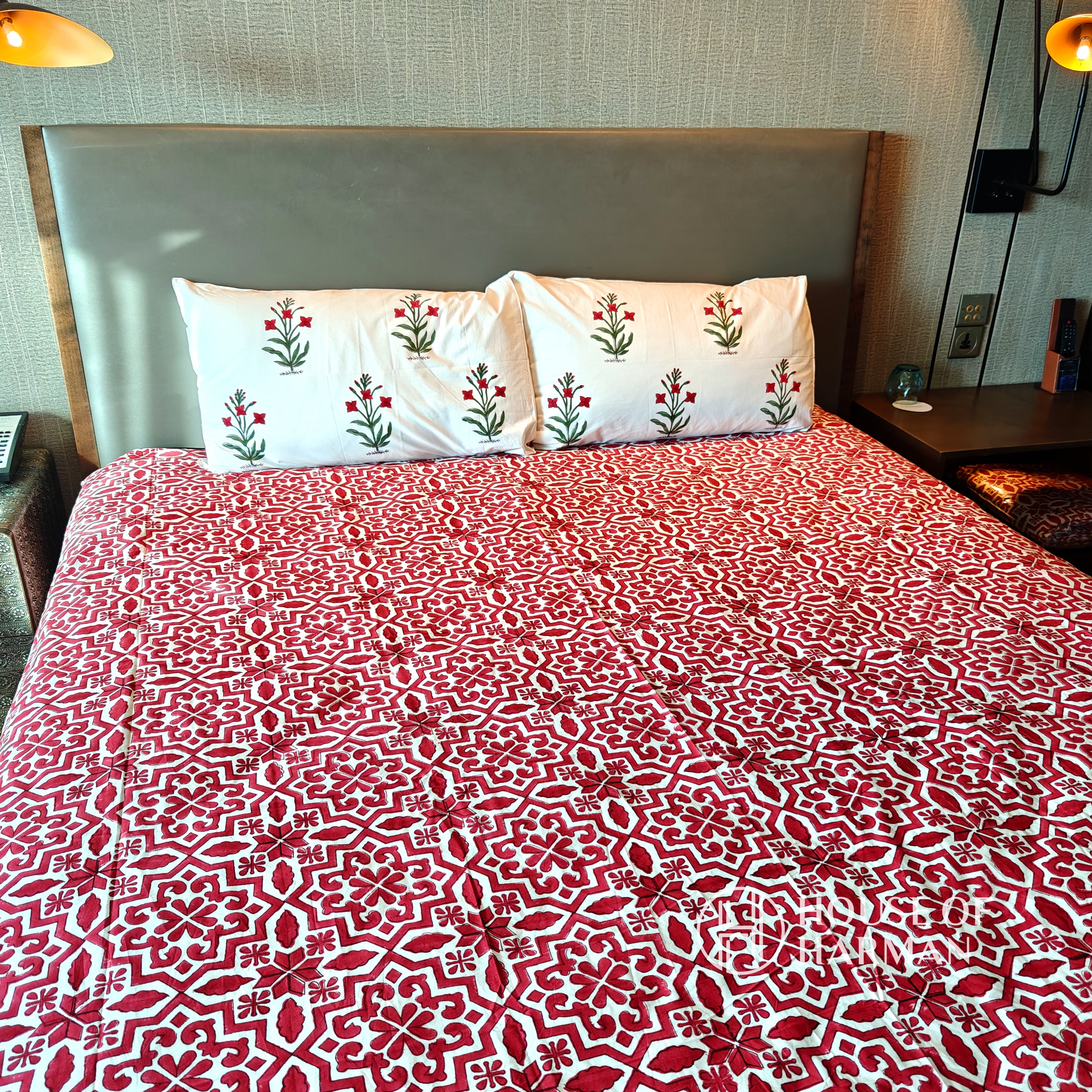 Crimson Lattice Dream Bedsheet and Dohar-Single (60*90 Inches) / Pair of Singles