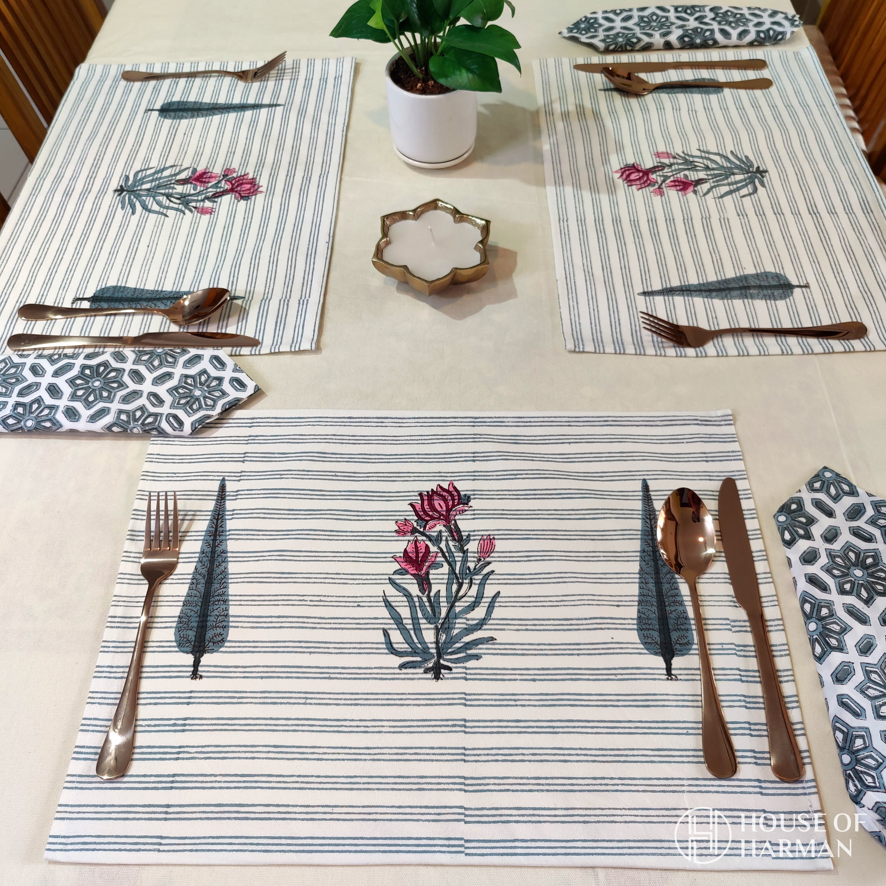 Cobalt Maze Placemats-Placemats with Napkins (Set of 6)