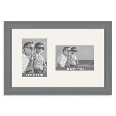 Grey Wooden Multi Aperture Frame For Two 6x4 4x6in Photos One Portrai