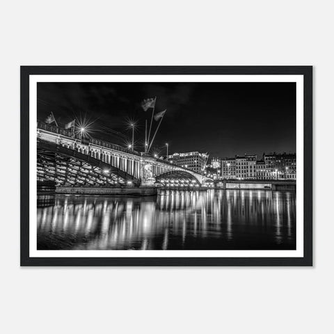Foto der Lafayette-Brücke und der Rhone, Lyon – Schwarzweiß