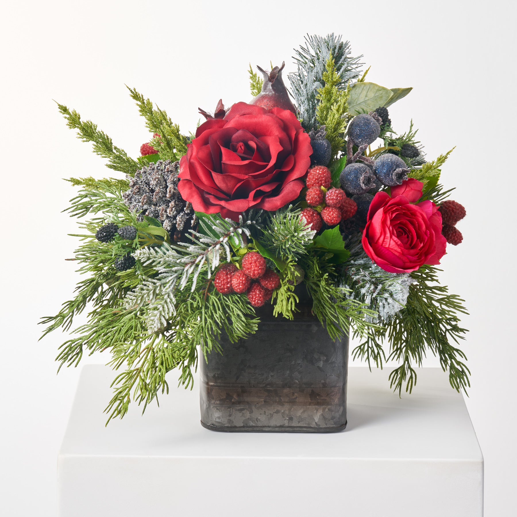 Winter Red Rose, Snowy Lamb's Ear & Holiday Berry Faux Floral Christma –  Darby Creek Trading