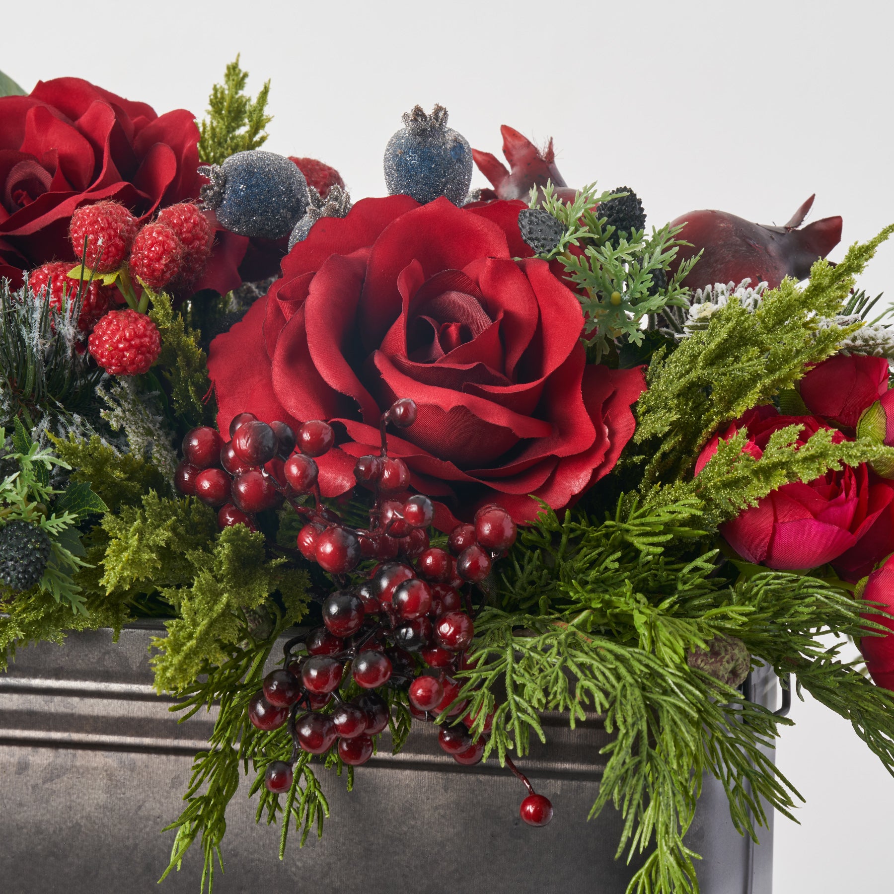 Winter Red Rose, Snowy Lamb's Ear & Holiday Berry Faux Floral Christma –  Darby Creek Trading