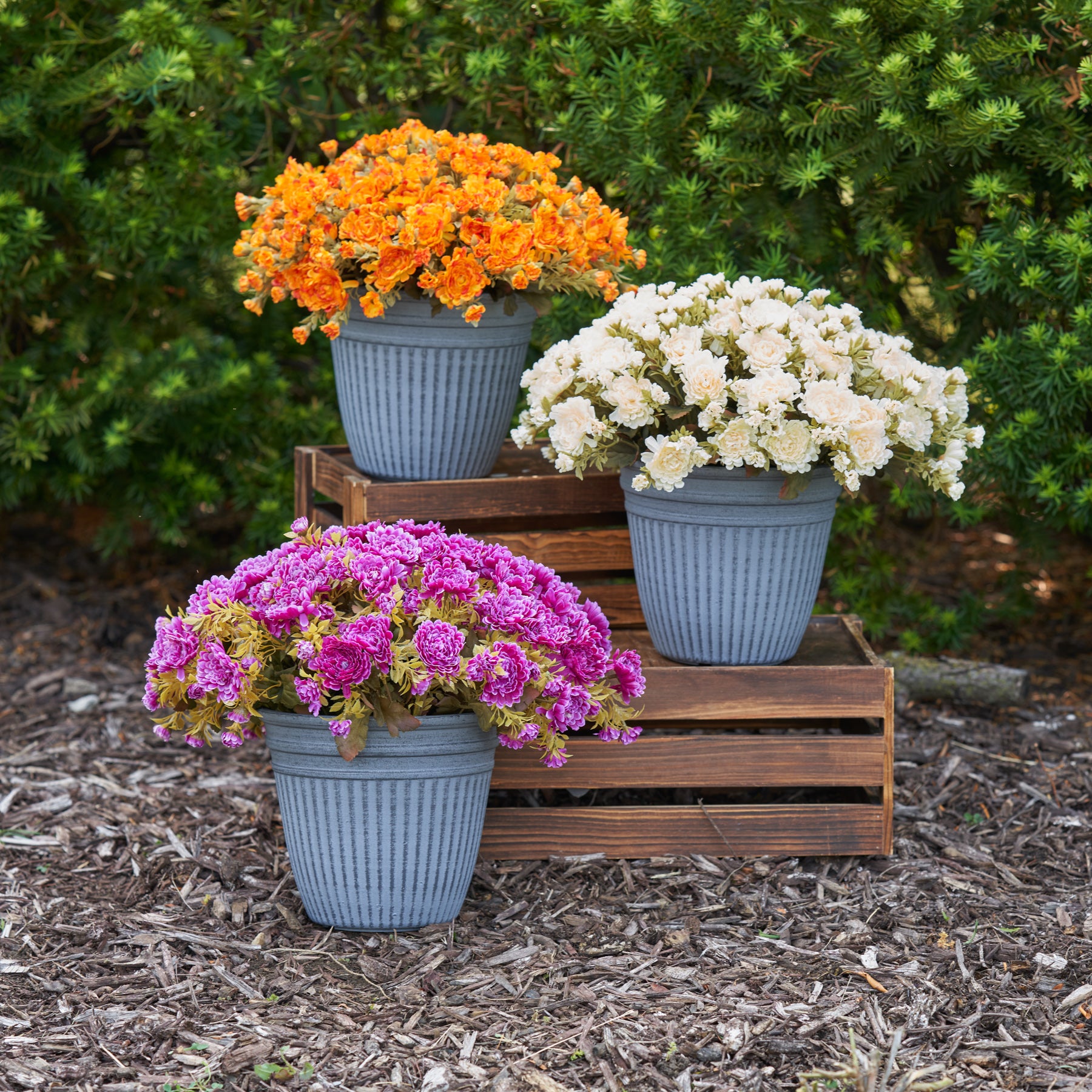 Faux Zinnia Mum Bush Outdoor Fall Arrangement Urn Filler- Available In –  Darby Creek Trading