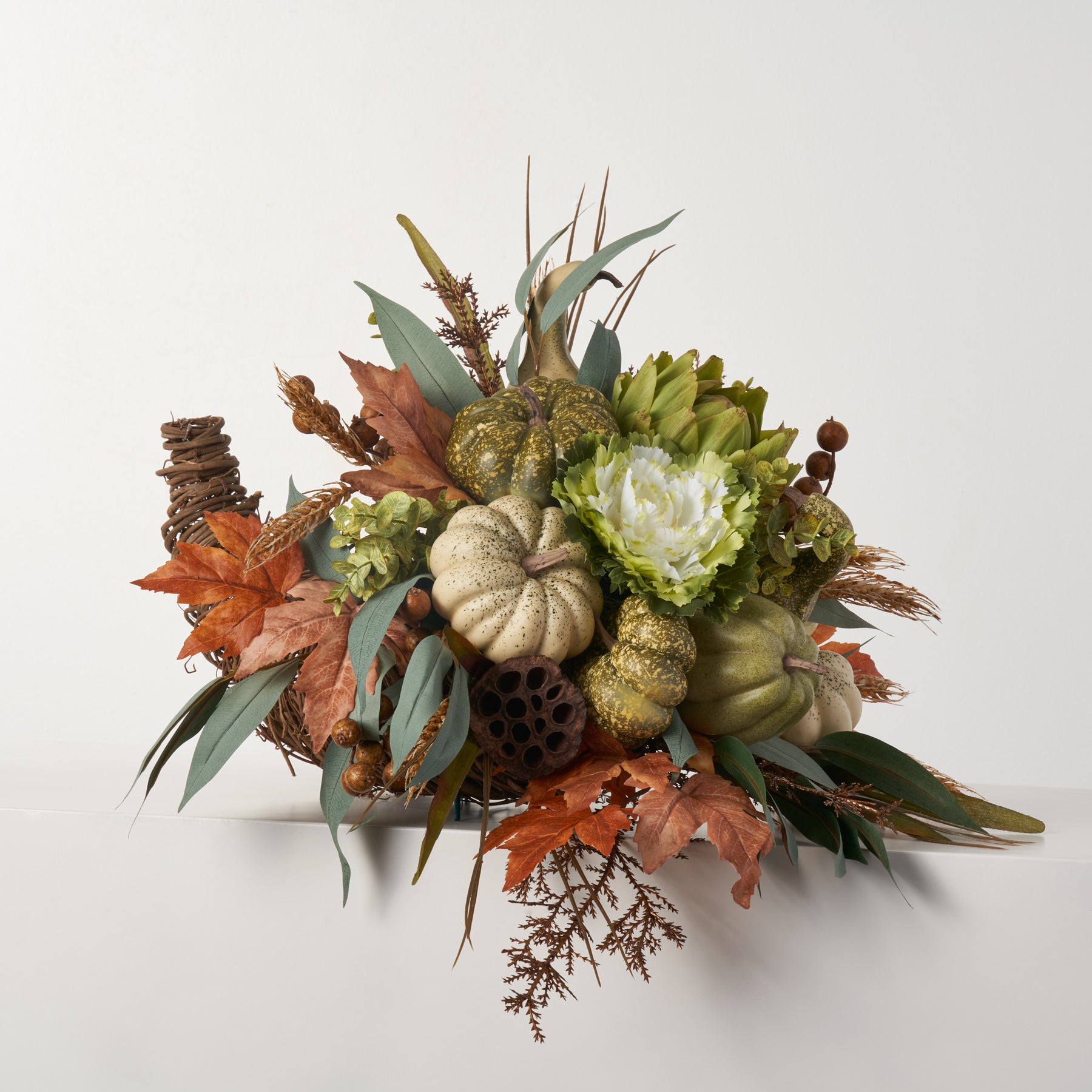 Fall's Grandeur Thanksgiving Cornucopia Centerpiece with Pumpkins