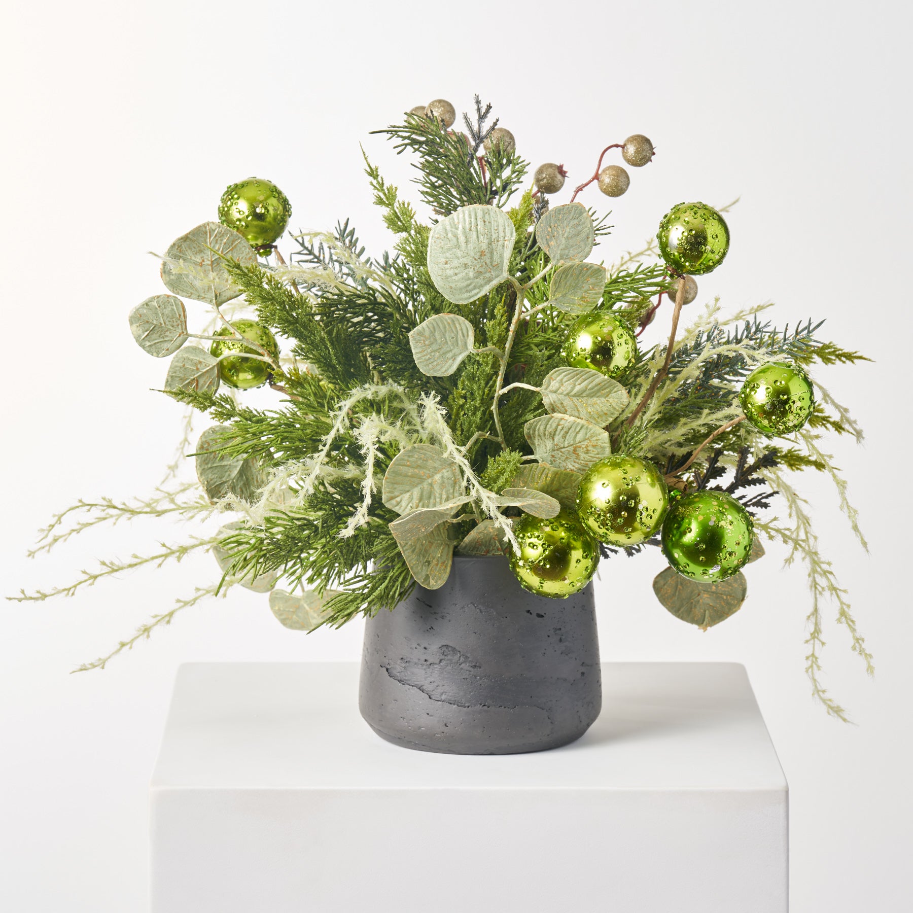 Mixed Winter Greenery & Pinecone Rustic Arrangement in White Birch Cyl –  Darby Creek Trading