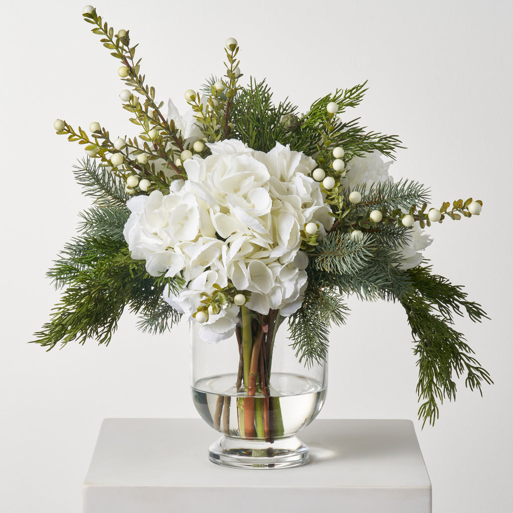 Snowy Dreams' - All-White Winter Floral Arrangement with Cedar