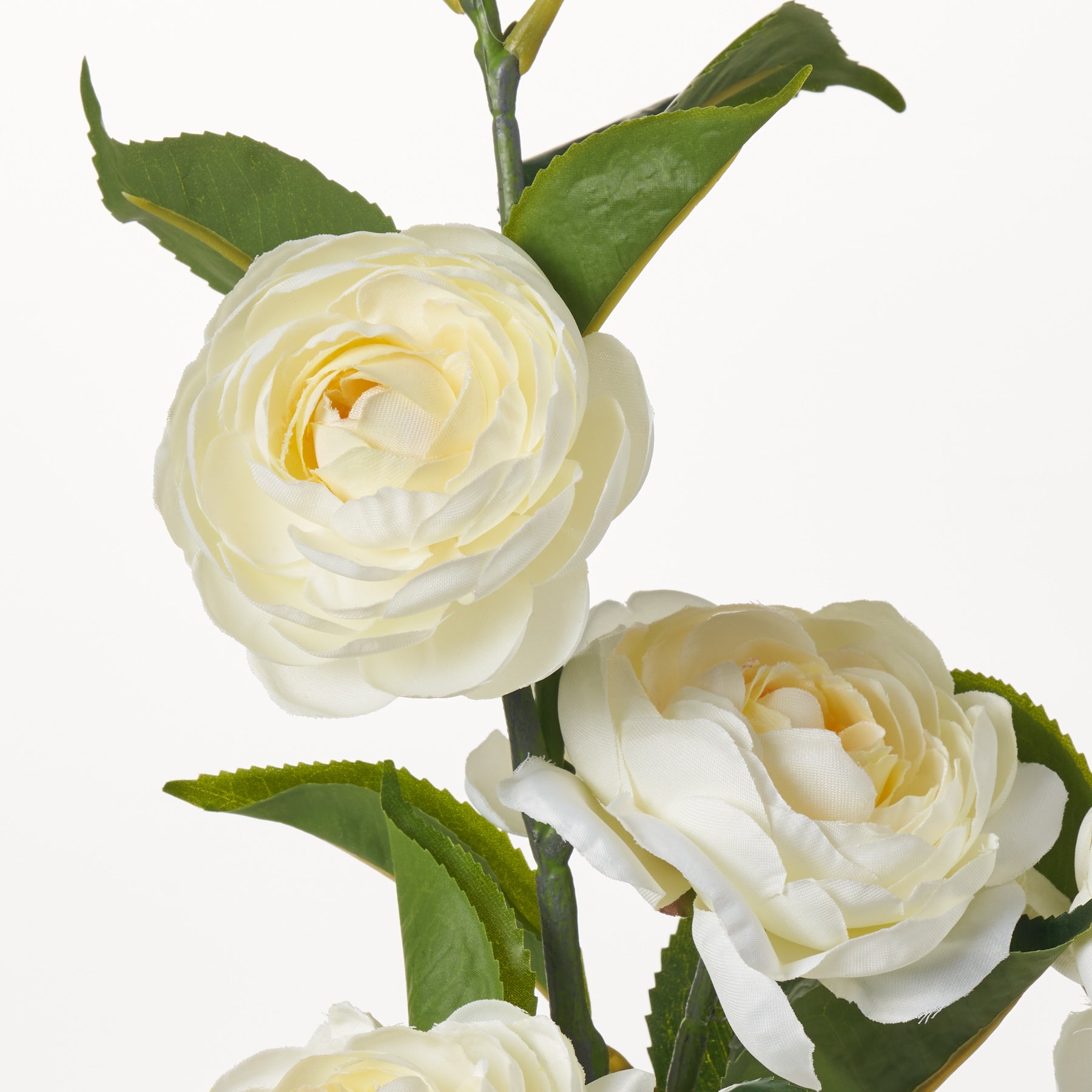 White Silk Camellia Bloom & Bud Faux Floral Stem Spray - 30"