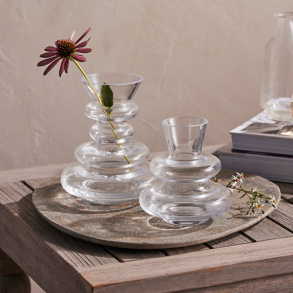 Festive Glass Plates with Mini Glass Vases, Flower Cutting  Holder