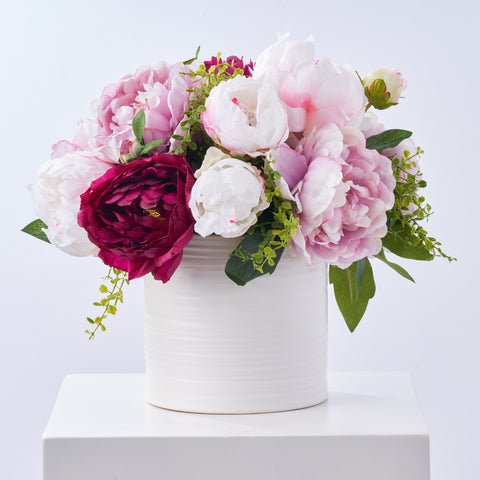 7 Heads Large Pink Peony Artificial Flowers in Vase, Real Touch Fake Floral  Arrangements in Vase with Faux Plastic Pearl for Dining Table