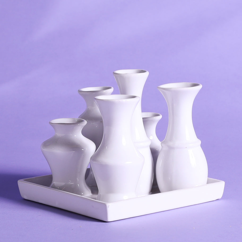 Multi Mini Vase Chic Bud Flower White Glazed Ceramic Vessel - Square