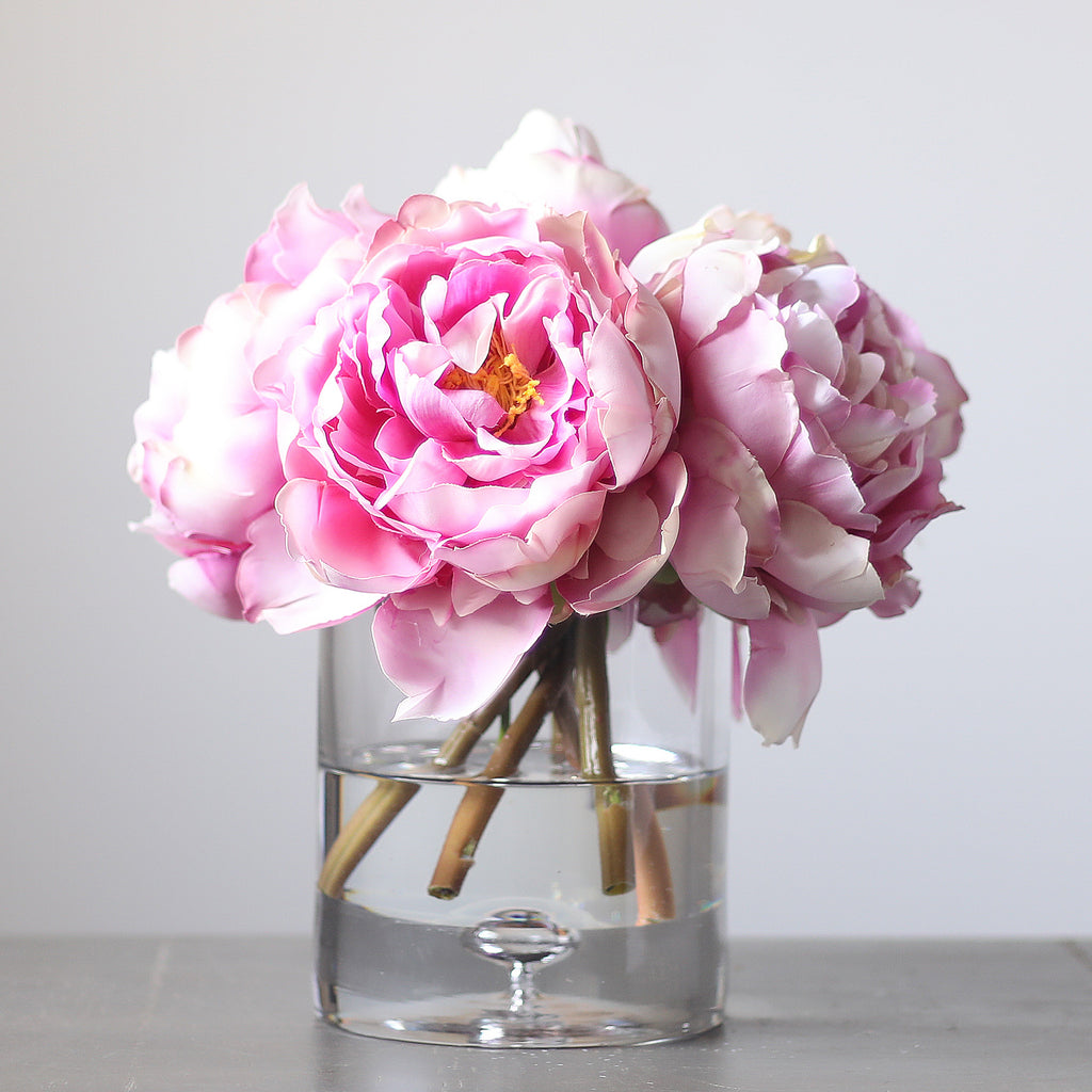 Pink Real Touch Peony Floral Arrangement In Clear Glass Vase Darby Creek Trading 