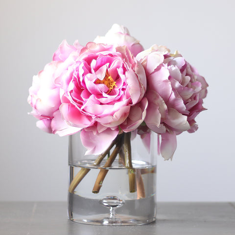 Blush Real Touch Peony Floral Arrangement in Clear Glass Vase