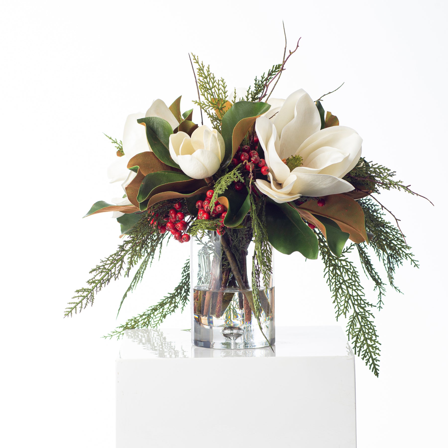 White Magnolia, Mixed Greens & Berry Everyday Winter Floral