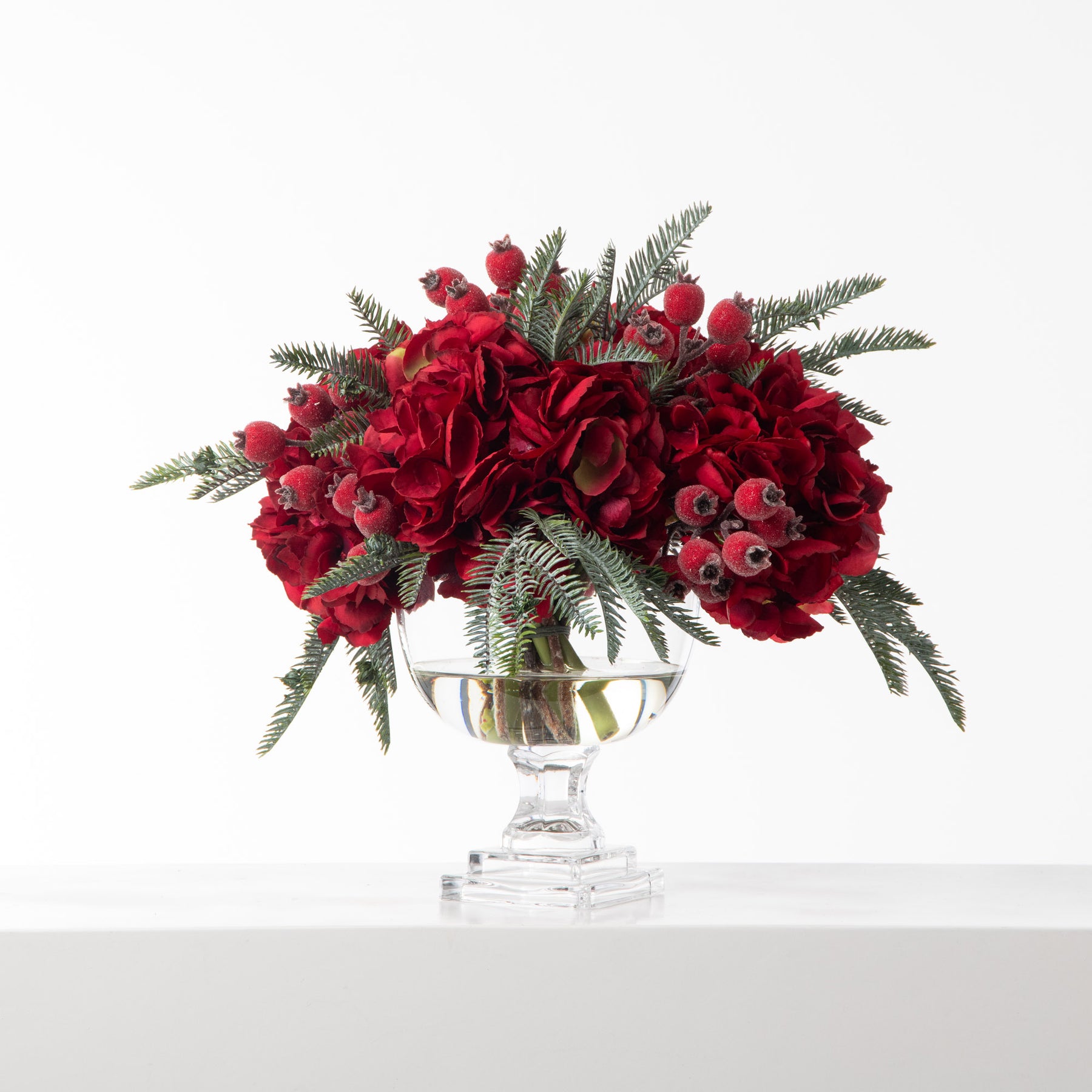 Wild Variegated Holly Berry Branches in Farmhouse Style Jug Vase Christmas  Holiday Water Illusion Arrangement