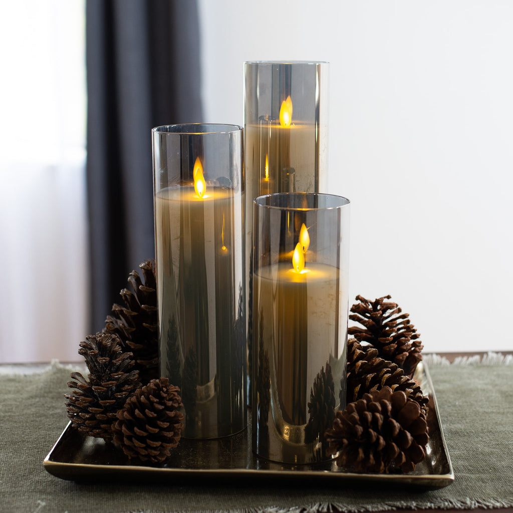 Moving Flameless LED Brown Faux Birch Pillar Candles with Remote - Set –  Darby Creek Trading