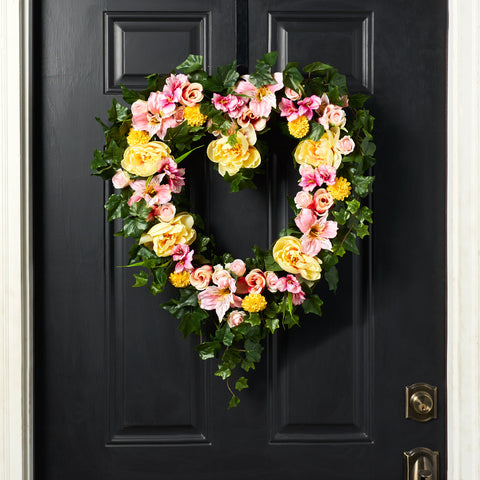 Pink Rose Garden Heart Live Wreath