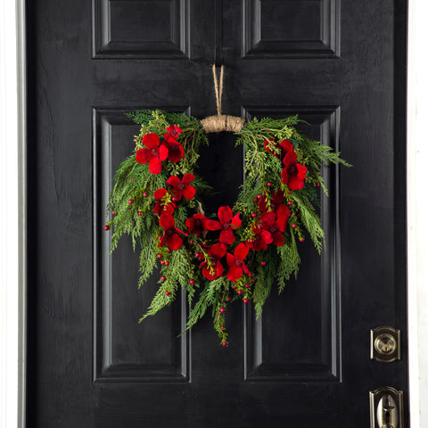 Red Rose, White Dogwood & Ivy Valentine’s Heart Wreath