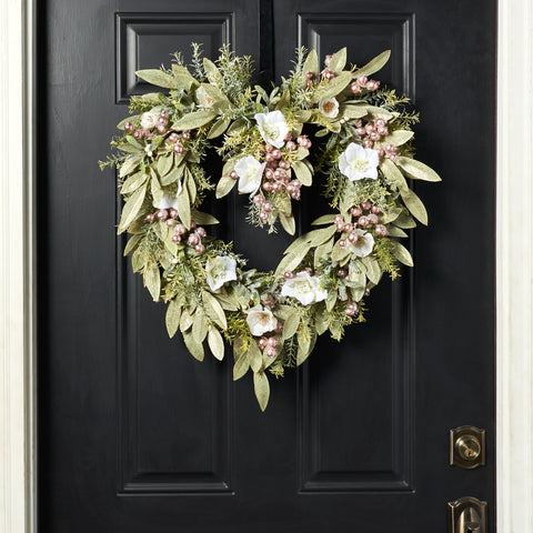 Heart shaped wreath with berries  Heart door wreath, Christmas