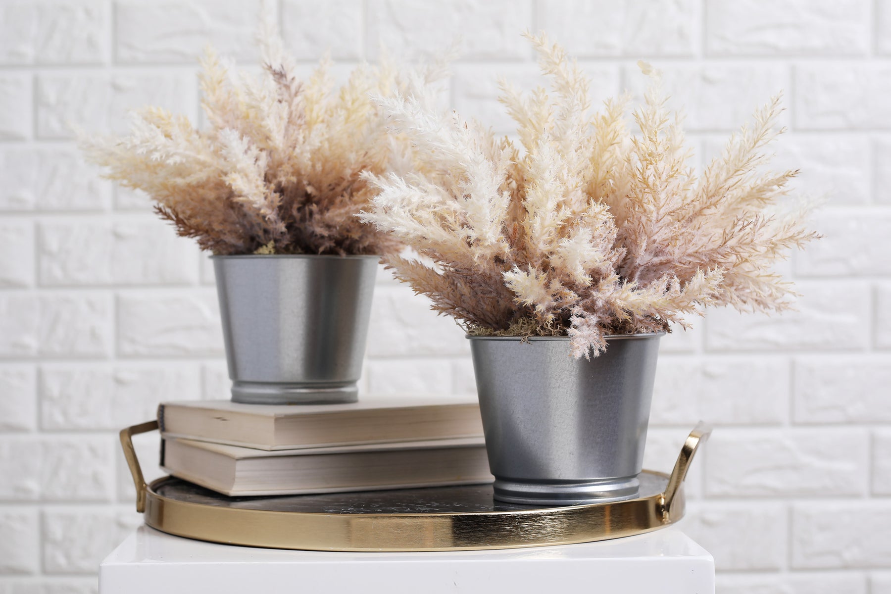 Bleached Pampas Grass Arrangement in Glass Bud Vase with Antiqued Gold –  Darby Creek Trading