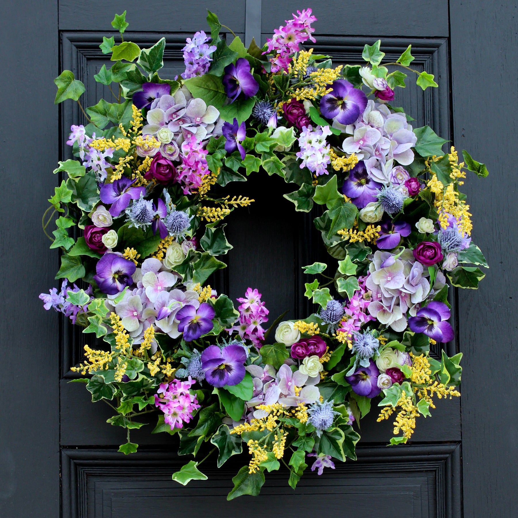 Everyday Spring Wreath with Purple Thistle & Gingham Ribbon