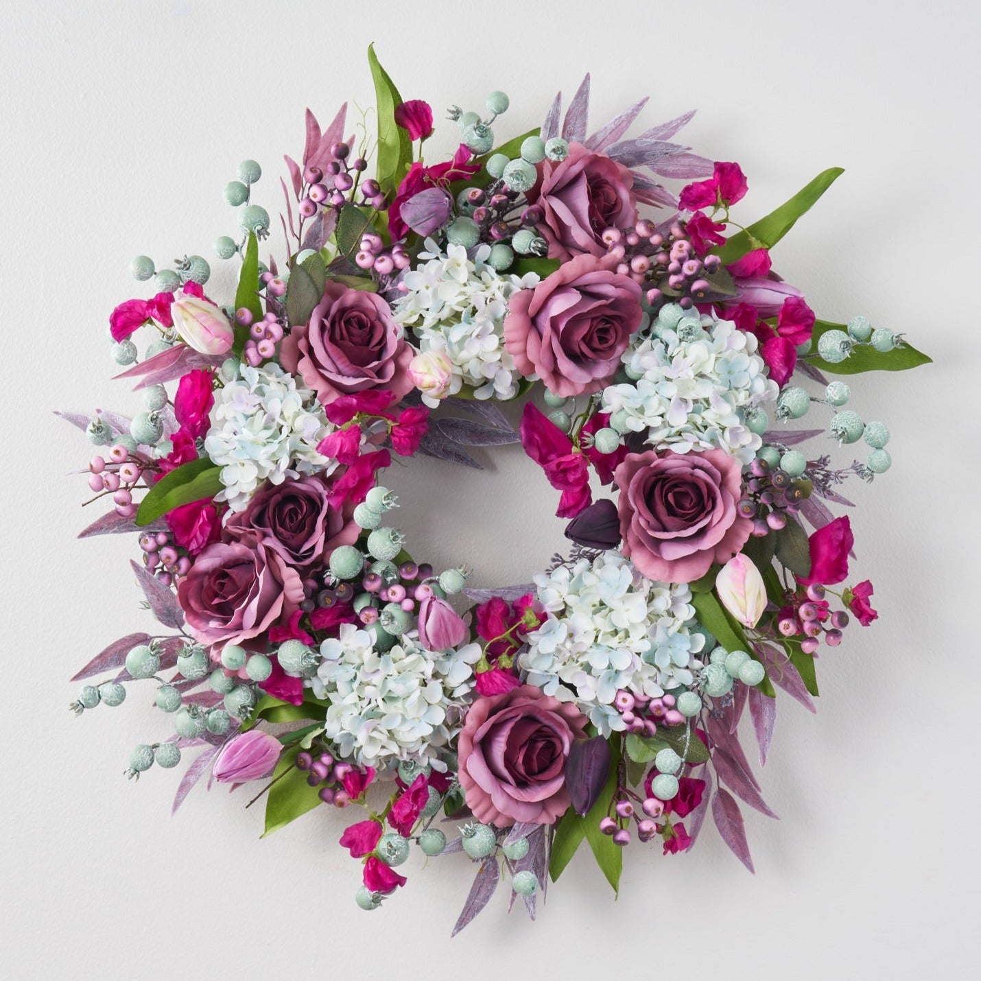 Spring Wreath, Spring Greenery Wreath, Purple and Pink Wreath