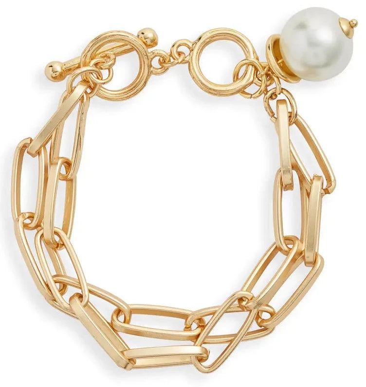 Braided Link Bracelet with Mixed Pearl Charms -Women-Gold-Gift-Fashion- by Karine Sultan Gold